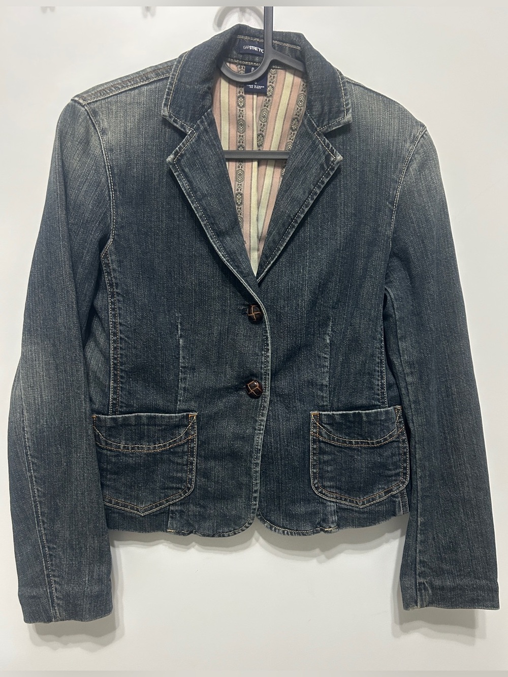 Vintage GAP Denim Blazer/ Size 0 Dark Wash Tailored Fitted Jean Jacket Y2K 90s